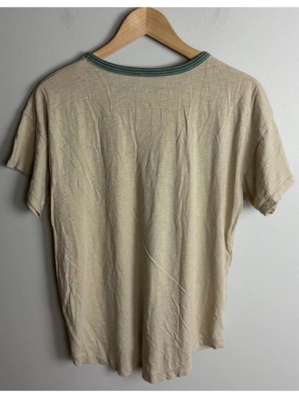 Madewell Ringer T-Shirt Size Large Tan Green Trim 100% Cotton Crew Neck Women’s - Picture 2 of 6